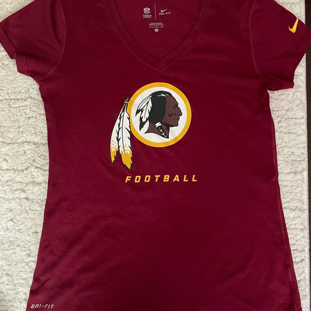 Nike Women's Maroon and Yellow Football Logo V‑Neck Tee